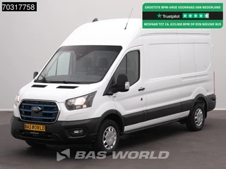Ford e-Transit 184pk Elektrisch 68kWh 317km WLTP L3H3 Hoog Dak Navi Airco Cruise Parkeersensoren v+a SYNC4-Display CarPlay L3 Airco Cruise control