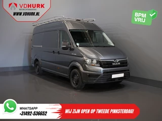 MAN TGE 35 2.0 180 pk DSG Aut. L3H3 BPM VRIJ! Inrichting/ Imperiaal + Ladder/ Tachograaf/ Navi/ Gev.stoel/ CarPlay/ Camera/ PDC/ Cruise/ Trekhaak