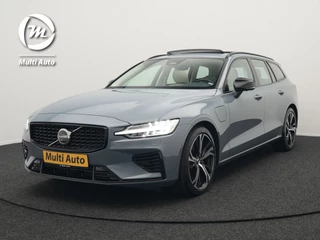 Volvo V60 T8 AWD Plus Dark Plug In Hybrid Thunder Grey 390pk Dealer O.H. Long Range PHEV | Panodak | Lederen Sportstoelen Memory | Pilot Assist | Google Assistant | Adaptive Cruise | Harman Kardon | Camera | Apple Carplay | Stoel & Stuurverwarming |