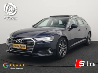 Audi A6 Avant 50 TFSI e quattro S Line Plug In Hybrid 300pk PHEV | Trekhaak Af Fabriek | Panodak | Head Up | Bang & Olufsen | Lederen Sportstoelen Verwarmd | Adaptive Cruise | Apple Carplay | Camera | Blis | Navigatie | Virtual | DAB | JGS-28-R
