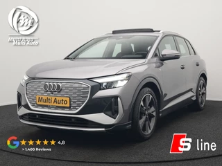 Audi Q4 e-tron 50 quattro S-Line 77 kWh 299pk Dealer O.H. INCL BTW | Panodak | Lederen Sportstoelen Verwarmd | Keyless | Navigatie | Cruise Control | Virtual | DAB | Taifungrau Metallic |