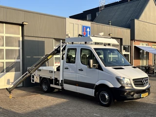 Mercedes-Benz Sprinter 513 CDI 366 Hiab Laadkraan 018T Trekhaak 2000 kg Airco 6 persoons uitvoering Open laadbak Pick-up Euro 6 Verkeersbord Actiebord Pijlenbord Bakwagen P-up Tachograaf 1e eigenaar ex gemeente