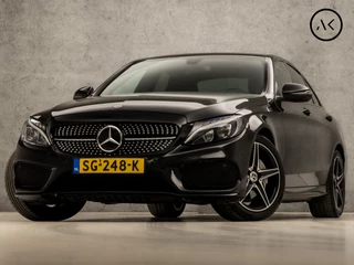 Mercedes-Benz C-Klasse 180 AMG Sport 157Pk Automaat (APPLE CARPLAY, NAVIGATIE, LEDER, CAMERA, BURMESTER, STOELVERWARMING, GETINT GLAS, ELEK SPORTSTOELEN, TREKHAAK, ZWART HEMEL, KEYLESS, NIEUWSTAAT)