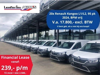 Renault Kangoo 1.5 Blue dCi 95 pk L1 20x Voorraad, v.a. 17.800,- ex BTW, Airco, Apple Carplay, Camera, Cruise Control, PDC achter, 2-Zits