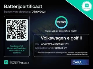 Volkswagen e-Golf 136 PK  ACCU 94 %!  WARMTEPOMP 1e EIGENAAR, 100% ONDERHOUDEN TOT 2 JAAR GARANTIE*