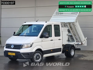 Volkswagen Crafter 177pk Kipper met Kist Dubbel Cabine Dubbellucht 3,5t Trekhaak Navi Airco Cruise Euro6 Tipper Benne Kieper Airco Trekhaak Cruise control