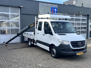 Mercedes-Benz Sprinter 514 CDI 366 Hiab Laadkraan 018T Trekhaak 3500kg trekgewicht Airco 6-Persoons Open laadbak Pick-up Euro 6 Verkeersbord Actiebord Pijlenbord Bakwagen P-up Tachograaf 1e eigenaar ex gemeente