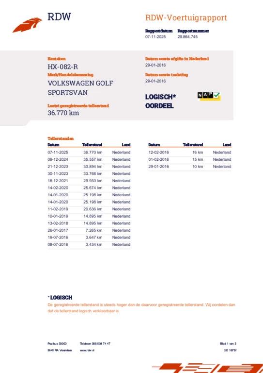 Hoofdafbeelding Volkswagen Golf Sportsvan