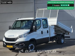 Iveco Daily 35C16 3.0L Kipper met Kist Dubbel Cabine Dubbellucht 3,5t Trekhaak Airco Cruise Euro6 Tipper Benne Kieper 2m3 Airco Trekhaak Cruise control