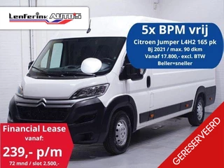 Hoofdafbeelding Citroën Jumper Citroen Jumper 2.2 BlueHDi 165 pk L4H2 va 239,- p/mnd 5x Voorraad Navi, Camera, Airco, Laadruimte Pakket, 3-Zits