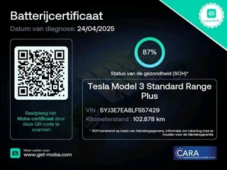 Tesla Model 3 Standard RWD Plus 60 kWh|2020|87% SOH|Autopilot