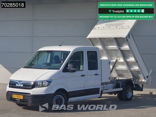 MAN TGE 5.120 Open Laadbak met Kist Dubbel Cabine Dubbellucht 3,5t Trekhaak Navi Airco Cruise Camera Euro6 Pritsche Pickup Open Box 2m3 Airco Trekhaak Cruise control