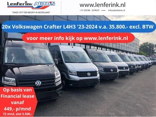 Hoofdafbeelding Volkswagen Crafter Volkswagen Crafter 20x 2.0 TDI 140/177 pk L4H3 2023-2024 va 449,- p/m Airco, Cruise Control, PDC V+A, 3-Zits, Nieuw uit voorraad