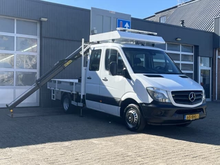 Mercedes-Benz Sprinter 514 CDI 366 Hiab Laadkraan 018T Trekhaak 3500kg Airco 6 persoons uitvoering Open laadbak Pick-up Euro 6 Verkeersbord Actiebord Pijlenbord Bakwagen P-up Tachograaf 1e eigenaar ex gemeente