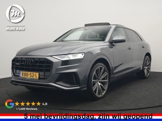Audi Q8 55 TFSI e Quattro 2x S Line Black Optic PHEV 381pk Dealer O.H. | Trekhaak Af Fabriek | Luchtvering | Panodak | Bang & Olufsen Sound | Camera | Alcantara Sportstoelen Verwarmd | 23"L.M | Virtual | Navigatie | DAB | Plug In Hybrid |