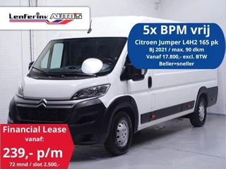 Citroen Jumper 2.2 BlueHDi 165 pk L4H2 va 239,- p/mnd 5x Voorraad Navi, Camera, Airco, Laadruimte Pakket, 3-Zits