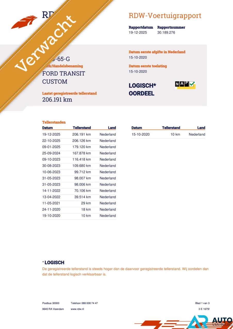 Hoofdafbeelding Ford Transit Custom