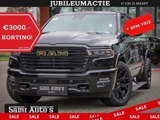 Dodge Ram Pick-Up PREMIUM | BOM VOL | HEAD + 14.4 INCH SCHERM | LUCHTVERING | 420PK 636 Nm | PRIJS MET LPG EN COVER EN GARANTIE | DUBBELE CABINE | PICK UP | 5 PERSOONS | DC | GRIJSKENTEKEN | VOORRAAD NR 2284 - 3855