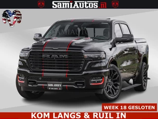 Dodge Ram Pick-Up NIGHT PREMIUM | 426PK | STRIPING | LUCHTVERING | HUD | PANO | 360 CAM | Full Option | LIMITED WHEELS | De Meest Luxe in zijn Klasse | Comfortabele Dubbele Cabine met Royale 5 Zitplaatsen | EERSTE EIGENAAR | SMOKE PACK | BOM VOL |