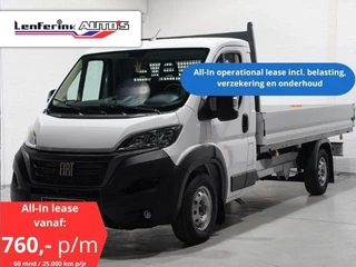 Fiat Ducato 2.2 MJet 140 pk L4 Pick Up All-In Operational Lease Open Laadbak LxBxH 420x202x40 cm, Airco, Cruise Control, Nwe Model, 3-Zits