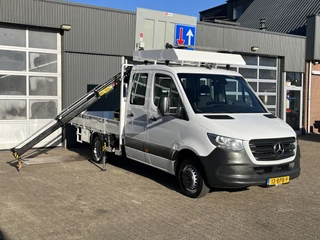 Mercedes-Benz Sprinter 514 CDI 366 Hiab Laadkraan 018T Trekhaak 3500kg trekgewicht Airco 6-Persoons Open laadbak Pick-up Euro 6 Verkeersbord Actiebord Pijlenbord Bakwagen P-up Tachograaf 1e eigenaar ex gemeente