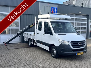 Mercedes-Benz Sprinter 514 CDI 366 Hiab Laadkraan 018T Trekhaak 3500kg trekgewicht Airco 6-Persoons Open laadbak Pick-up Euro 6 Verkeersbord Actiebord Pijlenbord Bakwagen P-up Tachograaf 1e eigenaar ex gemeente