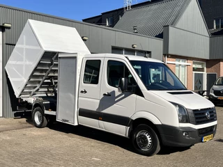 Hoofdafbeelding Volkswagen Crafter Volkswagen Crafter 50 2.0 TDI DC 164PK Kipper Airco Cruise controle Navigatiesysteem Trekhaak 3500kg Houtsnippers Boomverzorging Groenaval Snipperauto 6-persoons Gereedschapskist 1e eigenaar ex Gemeente open laadbak