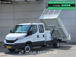 Iveco Daily 35C16 3.0L Kipper met Kist Dubbel Cabine Dubbellucht 3,5t Trekhaak Navi Airco Cruise Camera Euro6 Kieper Tipper Benne 2m3 Airco Trekhaak Cruise control