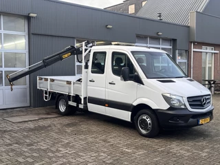 Mercedes-Benz Sprinter 513 CDI 130pk DC Laadkraan Hiab 017T Airco Trekhaak 2000kg Open laadbak Euro 6 Pick-up 1e eigenaar Dubbele cabine Bakwagen Autolaadkraan Kraan