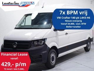 Hoofdafbeelding Volkswagen Crafter Volkswagen Crafter 2.0 TDI 140 pk L4H3 Airco, Cruise Control Geveerde Stoel, PDC V+A, 3-Zits, Nieuw Overjarig