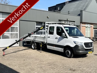 Mercedes-Benz Sprinter 514 2.2 CDI L3 DC Hiab 018 laadkraan Airco Trekhaak 2000 kg trekgewicht Kastinrichting 1e eigenaar ex Overheid 2-Persoons Openlaadbak Kraan Pick-up P-up Gereedschapskist Euro 6