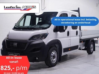 Fiat Ducato 2.2 Mjet 140 pk DC 7p All-In Operational Lease Pick Up / Open Laadbak Airco, Cruise Control, LxBxH 330x202x40 cm, Nieuw