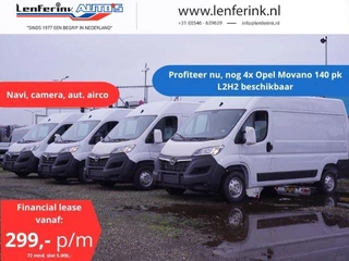 Opel Movano 2.2D 140 pk L2H2 va 299,- p/mnd Navi, Camera Apple Carplay, Cruise Control, Airco ECC, Nieuw 2023, 3-Zits