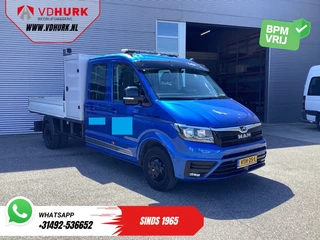 MAN TGE 50 2.0 180 pk DC Dubbel Cabine BPM VRIJ! Open Laadbak/ 7 Pers./ Dubbel Lucht/ Adapt. Cruise/ 3.5t Trekverm./ Tacho/ Gev.Stoel/ Climate/ Carplay/ Navi/ Camera/ Zwaaibalk/ Pick Up