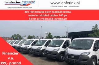 Fiat Ducato 2.2 Mjet 140 pk L4 Pick Up / Open Laadbak va 399,- p/mnd, Airco, Cruise Control, LxBxH 420x202x40 cm, 3-7 Zits, Nieuw