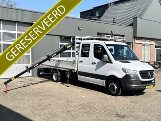 Mercedes-Benz Sprinter 514 2.2 CDI L3 DC Hiab 018 laadkraan Airco Trekhaak 2000 kg trekgewicht Kastinrichting 1e eigenaar ex Overheid 2-Persoons Openlaadbak Kraan Pick-up P-up Gereedschapskist Euro 6