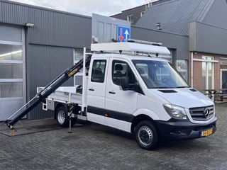 Mercedes-Benz Sprinter 514 CDI 366 Hiab Laadkraan 018T Trekhaak 2000 kg Airco 6 persoons uitvoering Open laadbak Pick-up Euro 6 Verkeersbord Actiebord Pijlenbord Bakwagen P-up Tachograaf 1e eigenaar ex gemeente