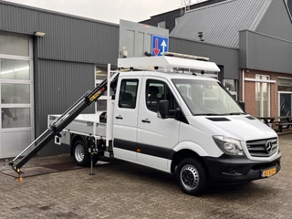 Mercedes-Benz Sprinter 514 CDI 366 Hiab 018T Laadkraan Trekhaak 2000 kg Airco 6 persoons uitvoering Open laadbak Pick-up Euro 6 Verkeersbord Actiebord Pijlenbord Bakwagen P-up Tachograaf 1e eigenaar ex gemeente