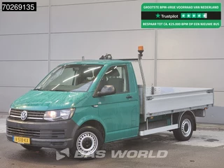 Volkswagen Transporter 150PK Open Laadbak met Kraan Hiab 900KG Navi Camera Trekhaak Kranwagen Kran Pritsche 2m3 Airco Trekhaak Cruise control