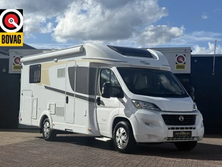 Fiat Ducato Hymer carado T 447 automaat enkele bedden luifel dakairco zonnepaneel elktr schotel tv camera fietsenrek grote garage xxl koelkast